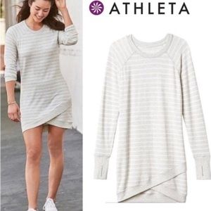 Athleta Criss Cross Sweatshirt Dress (EUC); Heather and White Stripe, Medium